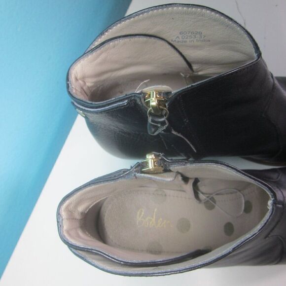 Boden Black Leather Stacked Heel Booties Womens Size 37 US 6.5 Side Zip  3" Heel - Picture 5 of 13